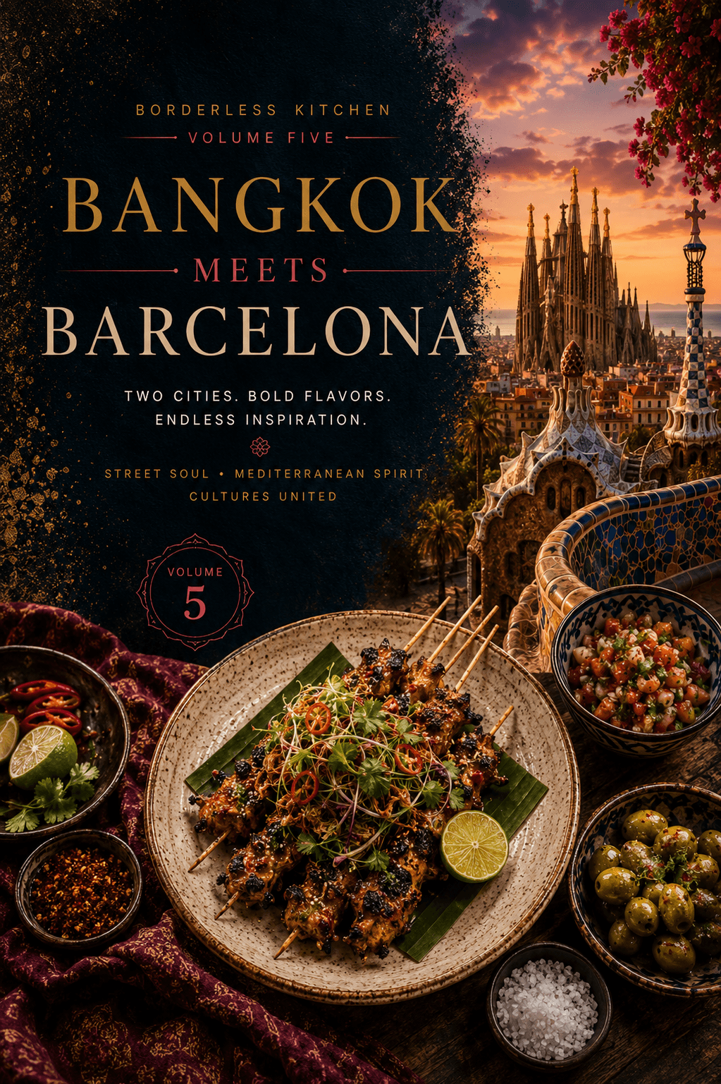 Cover of Bangkok Meets Barcelona — warm editorial composition with small plates and evening light.